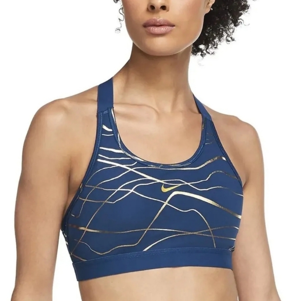 Nike Swoosh Icon Clash Sports Bra Medium Support Blue Gold Racerback Size Large